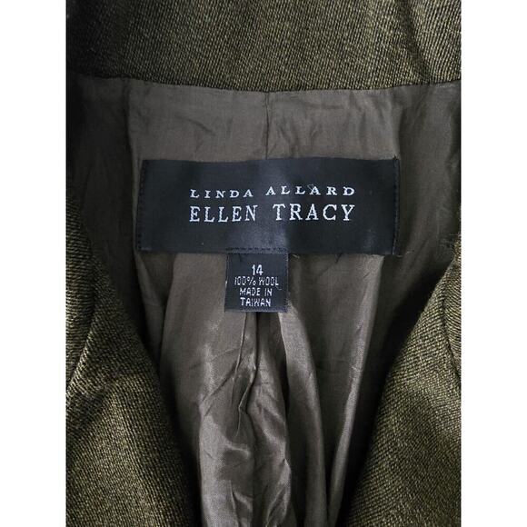 Linda Allard Ellen Tracy Wool Blazer Jacket Size 14 Olive Green Academia Career - Picture 4 of 10